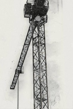 Şantiye iskelesi, klasik resim çizimi olan bir inşaat alanı.