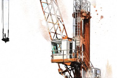 Şantiye iskelesi, klasik resim çizimi olan bir inşaat alanı.