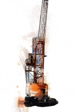 Şantiye iskelesi, klasik resim çizimi olan bir inşaat alanı.