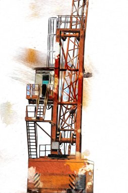 Şantiye iskelesi, klasik resim çizimi olan bir inşaat alanı.