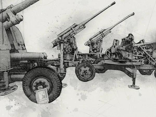 Aereo Pistola Arte Illustrazione Disegno Schizzo Militare — Foto Stock