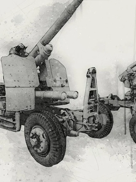 対空砲イラスト軍事図面スケッチ — ストック写真