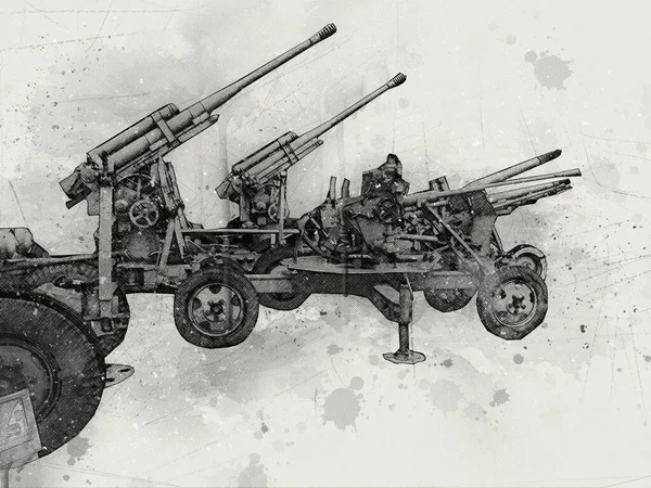 Dibujo Dibujo Militar Ilustración Pistola Antiaérea —  Fotos de Stock