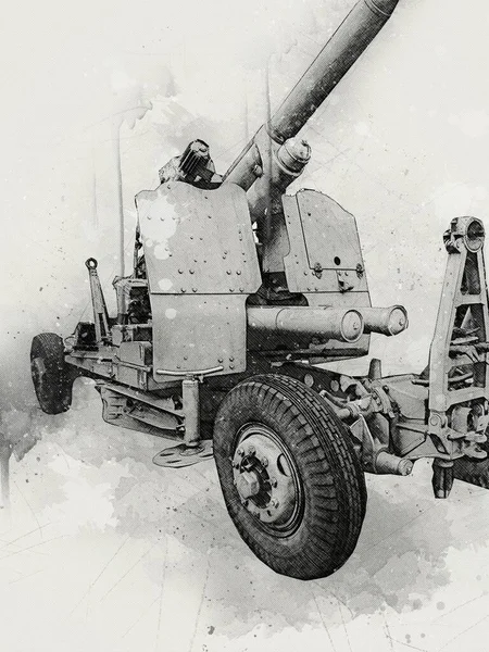 Dibujo Dibujo Militar Ilustración Pistola Antiaérea —  Fotos de Stock