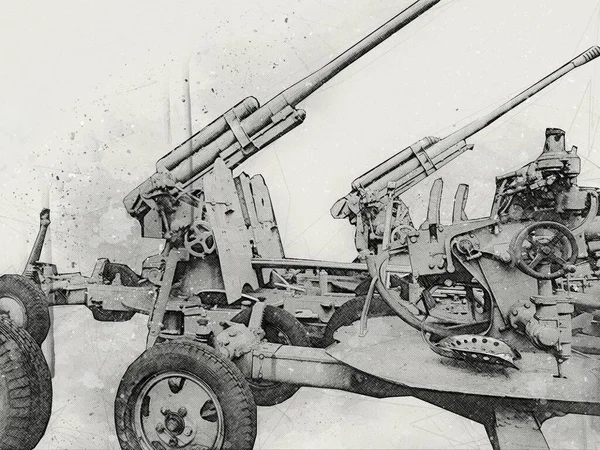 Luftvärn Pistol Konst Illustration Militär Ritning Skiss — Stockfoto