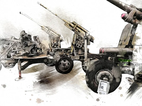 Luftabwehrgeschütz Kunst Illustration Militärische Zeichnung Skizze — Stockfoto