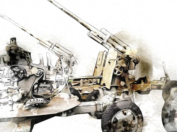 Αντιαεροπορικό Όπλο Τέχνη Εικονογράφηση Στρατιωτικό Σχέδιο Σκίτσο — Φωτογραφία Αρχείου