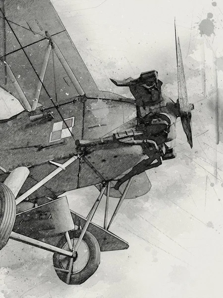Staré Stíhací Letadlo Izolované Bílém Pozadí Umění Vintage Retro Ilustrace — Stock fotografie