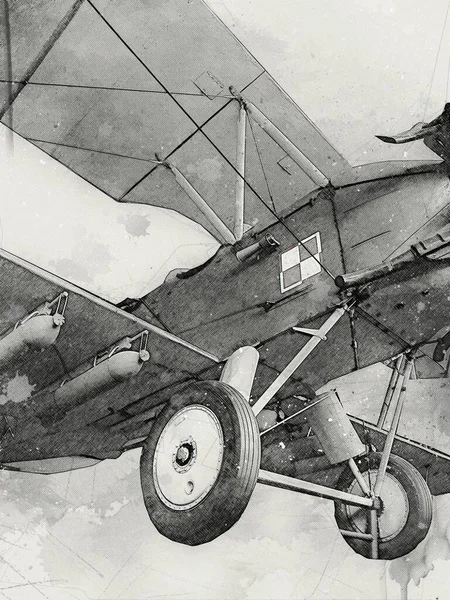 Vieil Avion Chasse Isolé Sur Fond Blanc Art Vintage Illustration — Photo