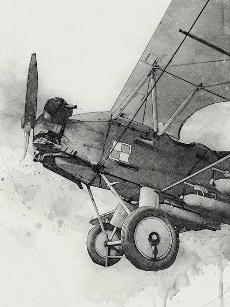 Viejo Avión Combate Aislado Sobre Fondo Blanco Arte Vintage Ilustración — Foto de Stock