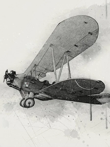 Gammal Fighter Plan Isolerad Vit Bakgrund Konst Vintage Retro Illustration — Stockfoto