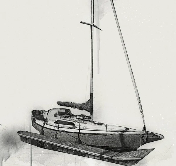 Segling Båtar Stuvade Marina Konst Illustration Vintage Retro — Stockfoto