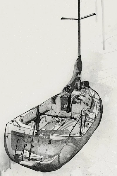 Yelkenli Tekneler Marina Sanat Illüstrasyonuna Yerleştirildi — Stok fotoğraf