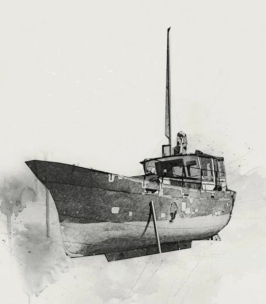 Barcos Vela Arrumados Marina Arte Ilustração Vintage Retro — Fotografia de Stock