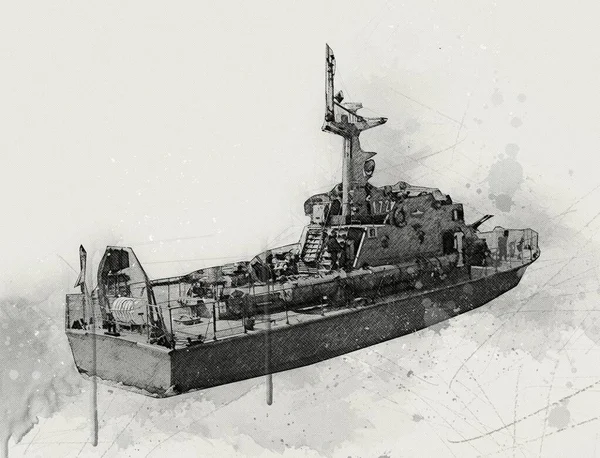 Military Ship Goes Rough Atlantic Sea Illustration Vintage Retro Art — Stock Photo, Image