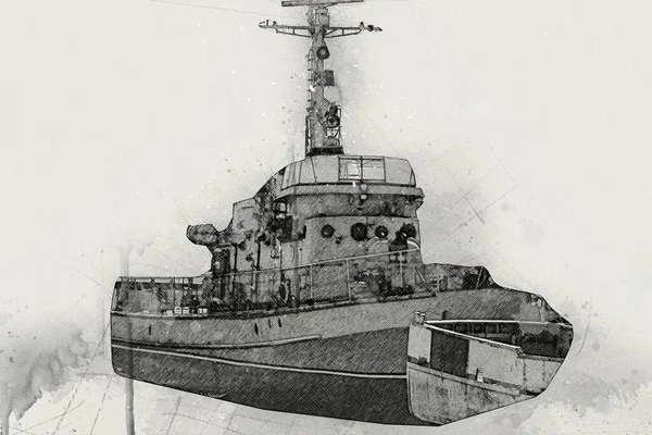 Nave Militare Passa Attraverso Ruvido Mare Atlantico Illustrazione Vintage Retrò — Foto Stock