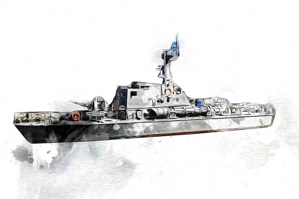 大西洋を航行する軍艦 海イラストヴィンテージレトロアートドローイング — ストック写真