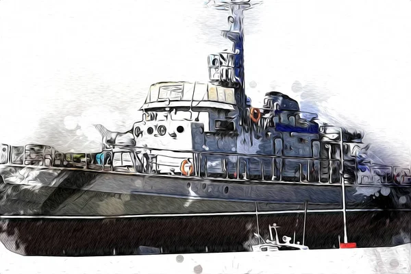 Military Ship Goes Rough Atlantic Sea Illustration Vintage Retro Art — Stock Photo, Image