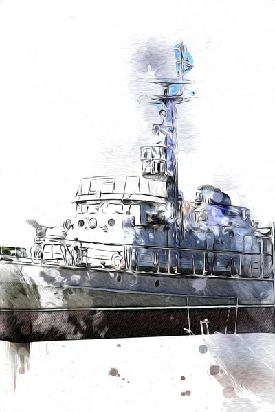 Katonai Hajó Megy Keresztül Durva Atlanti Óceán Illusztráció Vintage Retro — Stock Fotó