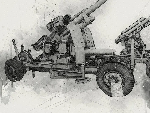 Campo Batalla Cañón Arte Militar Ilustración Dibujo Boceto — Foto de Stock