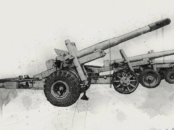 Slagveld Kanon Militaire Kunst Illustratie Tekening Schets — Stockfoto