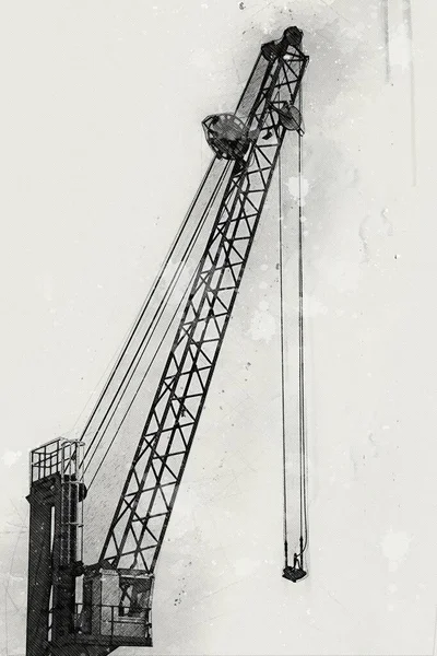 Construção Canteiro Obras Com Andaimes Arte Vintage Ilustração Desenho Esboço — Fotografia de Stock