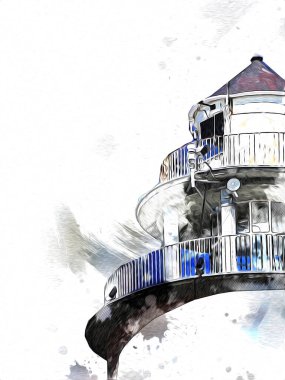 Kolobrzeg el çizimi suluboya deniz feneri illüstrasyon sanat eskizi çizimi