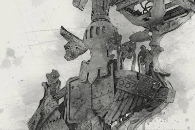 Antika sokak feneri el yapımı sanat eskileri çiziyor.