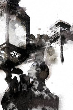 Antika sokak feneri el yapımı sanat eskileri çiziyor.