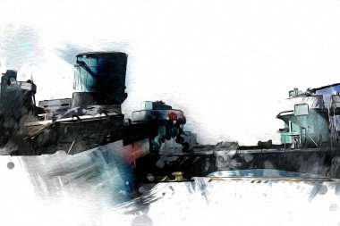 Savaş gemisi deniz illüstrasyonu antika sanat eseri çizimi