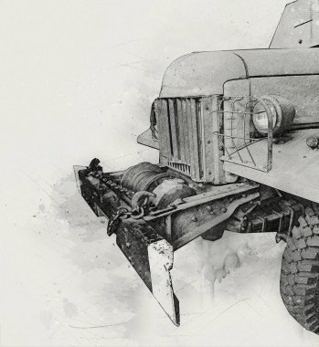 Zırhlı Araç Teknik Askeri Kamyon Sanat Çizimi