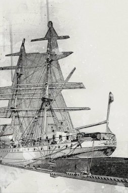 Antika tekne deniz motifi el yapımı sanat eseri çizimi