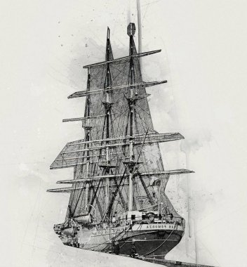 Antika tekne deniz motifi el yapımı sanat eseri çizimi