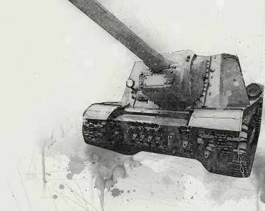 Vintage tank izole çizim sanat illüstrasyonu