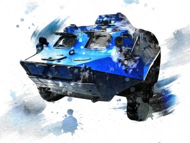 Vintage tank izole çizim sanat illüstrasyonu