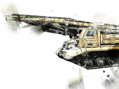 Vintage tank izole çizim sanat illüstrasyonu