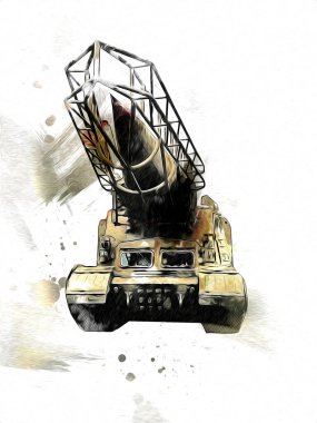 Vintage tank izole çizim sanat illüstrasyonu