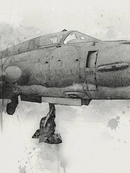 American Jet Avión Combate Dibujo Ilustración Arte Vintage — Foto de Stock