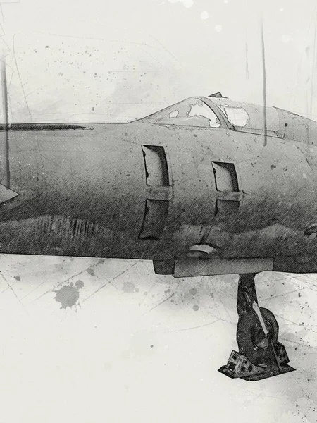 American Jet Avión Combate Dibujo Ilustración Arte Vintage — Foto de Stock