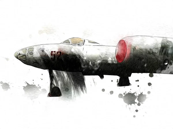 Americano Jet Fighter Aereo Disegno Illustrazione Arte Vintage — Foto Stock