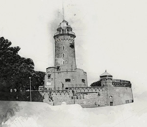 Kolobrzeg Met Hand Getekend Aquarel Vuurtoren Illustratie Kunst Vintage Tekening — Stockfoto