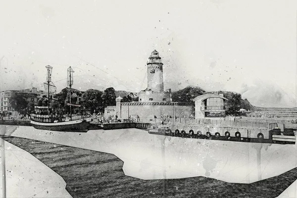 Kolobrzeg Mão Desenhada Aquarela Farol Ilustração Arte Desenho Vintage Esboço — Fotografia de Stock