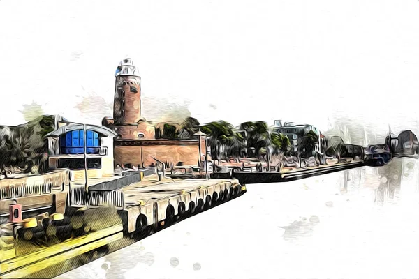 Kolobrzeg Handgezeichnete Aquarell Leuchtturm Illustration Kunst Vintage Zeichnung Skizze — Stockfoto