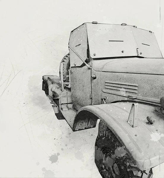 Panzerfahrzeug Technische Militärische Lkw Kunst Illustration Isolierte Skizze — Stockfoto