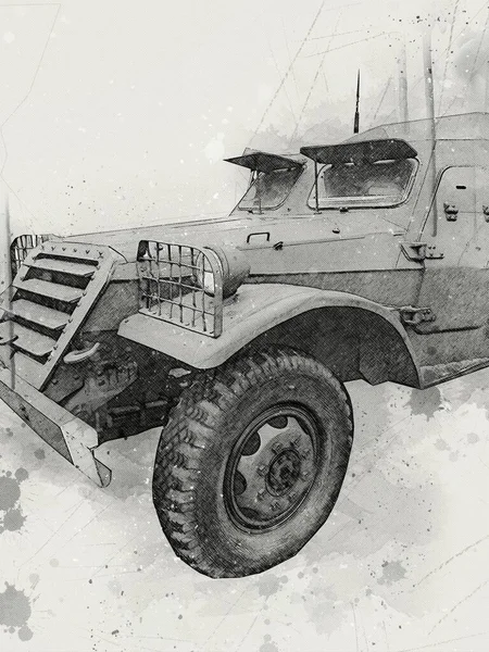 Panzerfahrzeug Technische Militärische Lkw Kunst Illustration Isolierte Skizze — Stockfoto