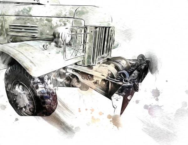 Armored Vehicle Technical Military Truck Art Illustration Isolated Sketch — Stock Photo, Image