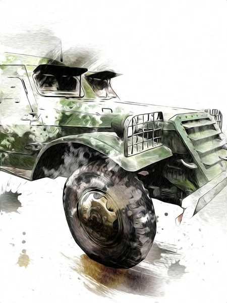 Armored vehicle technical military truck art illustration isolated sketch