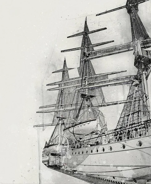 Antieke Boot Zee Motief Tekening Handgemaakte Illustratie Kunst Vintage Tekening — Stockfoto