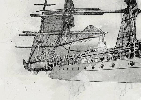 Antik Båt Hav Motiv Ritning Handgjorda Illustration Konst Vintage Ritning — Stockfoto