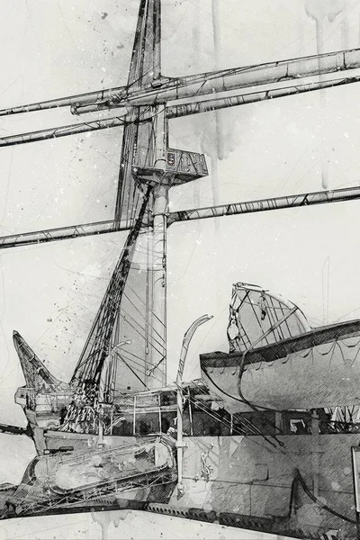 アンティークボートの海の動機は 手作りのイラストアートヴィンテージの図面を描く — ストック写真